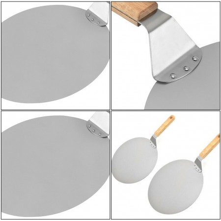 Meidong 10 Inch Stainless Steel Pizza Peel Metal Round Pizza Paddle, Large Pizza Spatula with Wood Handle for Baking Homemade Pizza and Bread